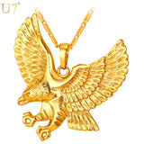 U7 Eagle Necklace Men Jewelry Trendy Gold Color Wholesale Animal Hawk Wing Charm Pendant Necklace  P820