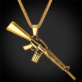 U7 Necklaces Pendants Gold Color Stainless Steel M16 Rifle Charm Necklace American Military Army Style Hip Hop Men Jewelry P732