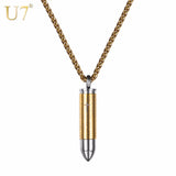 U7 New Stainless Steel Bullet Pendant Men Necklace Two Use Wholesale Trendy Gold Cross Bible Christian Necklace Men Jewelry P814