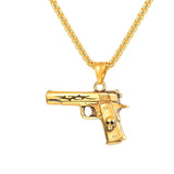 U7 Gun Shape Pendant Necklaces Gold Color Jewelry Stainless Steel Long Chain Cool Gift For Men Arms Statement Necklace New P1187