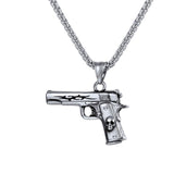 U7 Gun Shape Pendant Necklaces Gold Color Jewelry Stainless Steel Long Chain Cool Gift For Men Arms Statement Necklace New P1187
