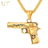 U7 Gun Shape Pendant Necklaces Gold Color Jewelry Stainless Steel Long Chain Cool Gift For Men Arms Statement Necklace New P1187
