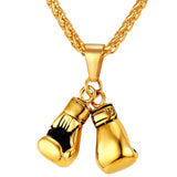 U7 Men Necklace Gold Color Stainless Steel Hip Hop Chain Pair Boxing Glove Pendant Charm Fashion Sport Fitness Jewelry Wholeslae