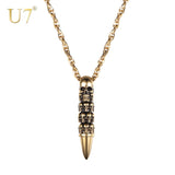 U7 Bullet Skull Necklace for Men Punk Rock Biker Stainless Steel Jewelry Choker Accessories with 55cm Water-wave Chain P1121