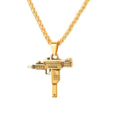 U7 UZI GUN Shape Pendant Necklace For Men Hip Hop Jewelry Gold/Black Color Stainless Steel Army Style Male Chain Necklaces P1159