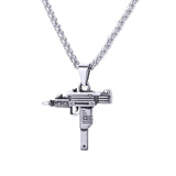 U7 UZI GUN Shape Pendant Necklace For Men Hip Hop Jewelry Gold/Black Color Stainless Steel Army Style Male Chain Necklaces P1159