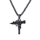 U7 UZI GUN Shape Pendant Necklace For Men Hip Hop Jewelry Gold/Black Color Stainless Steel Army Style Male Chain Necklaces P1159