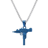 U7 UZI GUN Shape Pendant Necklace For Men Hip Hop Jewelry Gold/Black Color Stainless Steel Army Style Male Chain Necklaces P1159