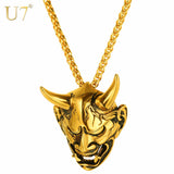 U7 Necklace Gothic Horn Evil Devil Demon Stainless Steel Pendant & Chain Gold/Black Color Christmas Gift Jewelry Necklaces P1142