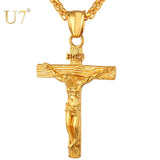 U7 INRI Crucifix Jesus Piece Stainless Steel Pendant & Necklace for Men Catholic Religious Cross Gold Hip-hop Jewelry Gifts P624