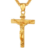 U7 INRI Crucifix Jesus Piece Stainless Steel Pendant & Necklace for Men Catholic Religious Cross Gold Hip-hop Jewelry Gifts P624